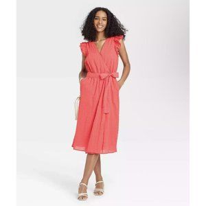 Women's A New Day Short Sleeve Faux-Wrap Coral Dress, XL - New!